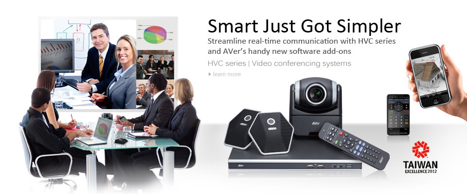 The HVC series brings easy-to-use, budget friendly video conferencing to businesses of all sizes. This unique video conferencing solution is AVer’s latest and most advanced, boasting high-quality video / audio as well as unique features, like one-touch recording to a USB flash drive (online / offline), 5-megapixel snapshots that you can save to a USB flash drive, and a daisy chain of up to 4 microphones to experience great audio reception in larger conference rooms. The HVC series also comes with a lineup of impressive software add-ons, like ScreenShare to wirelessly share content from your PC with far sites and VCLink to show live images and snapshots captured using your mobile device to everyone in the conversation.